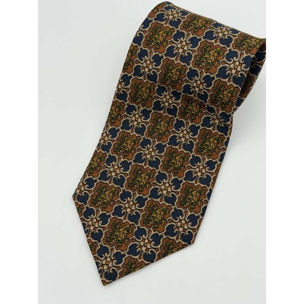 Valentino Tie Cravatte Silk Geometric Floral Medallion Brown Green Navy Gold